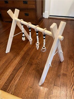 Poppyseed Play Wooden Baby Playgym with Black & White Hanging Toys